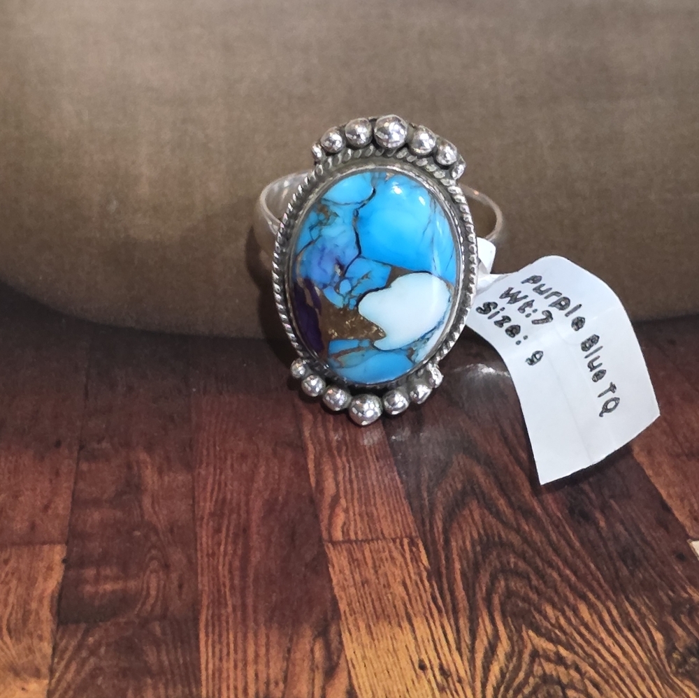 Turquoise Dahia In Sterling Silver Women's Ring~ Size 9 - Picture 10 of 12